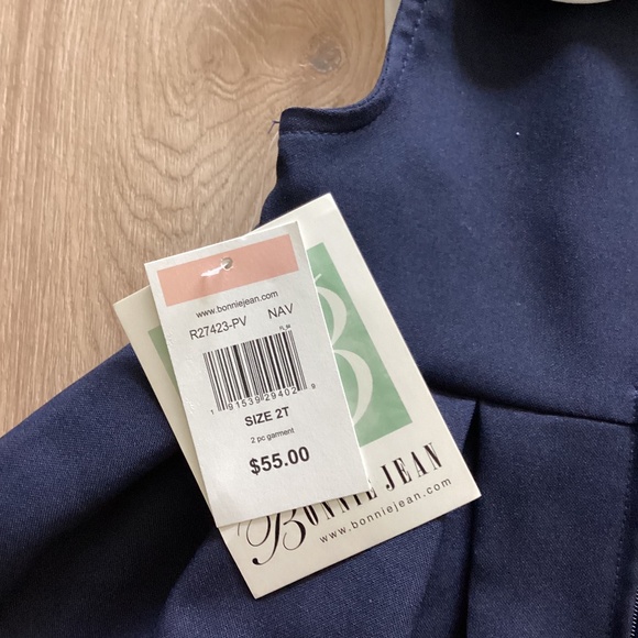 NWT BONNIE JEAN GIRLS SAILOR COLLAR BOW DRESS W SHORTS NAVY/ WHITE Sz 2 - Picture 7 of 7